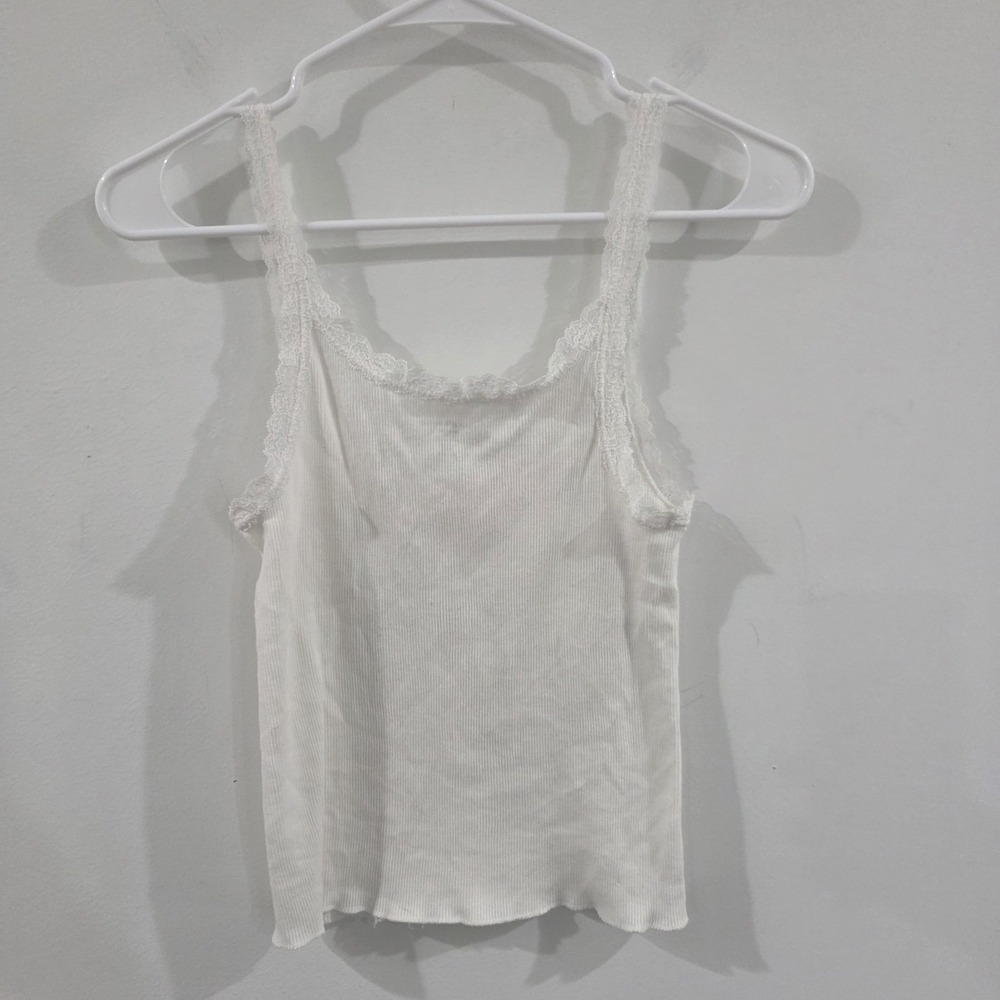 Y2K Brandy Melville Womens Lace Trim Tank Top Size Xs White Fairy Coquette - Picture 4 of 6